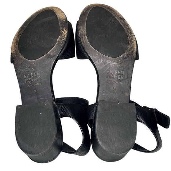 Eileen Fisher - Block Heeled Sandals, Strappy, Pebbled Leather - Size 8, Black - Picture 12 of 14